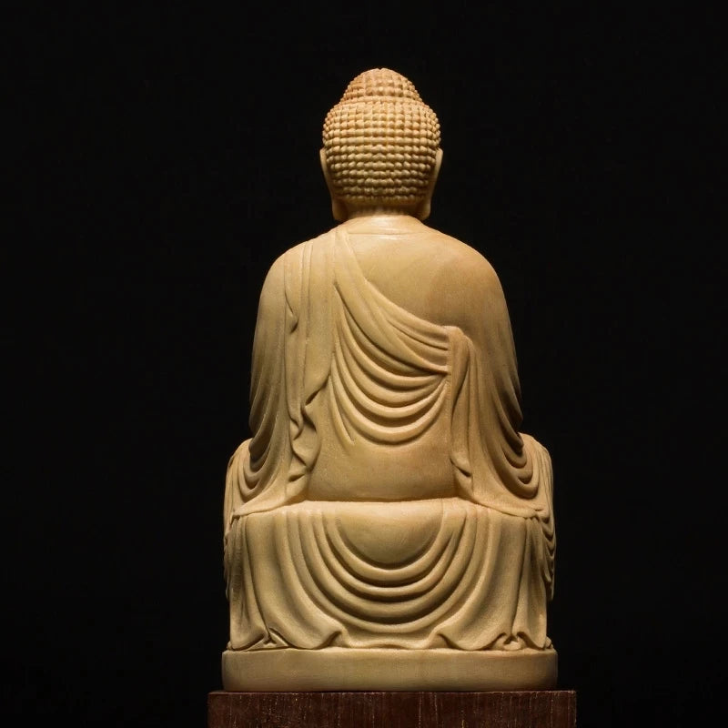 Cczhida-Shakyamuni-Solid Wood Buddha Statue, Chinese Boxwood Feng Shui, Bodhisattva Craft Sculpture for Home Decoration