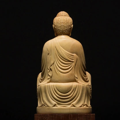 Cczhida-Shakyamuni-Solid Wood Buddha Statue, Chinese Boxwood Feng Shui, Bodhisattva Craft Sculpture for Home Decoration