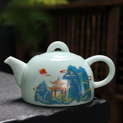 Celadon Tea Pot Kung Fu TeaSet Accessories Ceramic Handmade White Porcelain Teapot Chinese Tea Ceremony Oolong Tea Filter Kettle