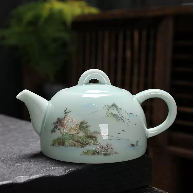 Celadon Tea Pot Kung Fu TeaSet Accessories Ceramic Handmade White Porcelain Teapot Chinese Tea Ceremony Oolong Tea Filter Kettle