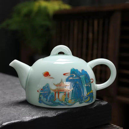 Celadon Tea Pot Kung Fu TeaSet Accessories Ceramic Handmade White Porcelain Teapot Chinese Tea Ceremony Oolong Tea Filter Kettle