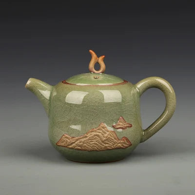 Celadon Teapot Handmade Teapot Ceramics Xi Shi Pot Three-legged Teapot Ge Kiln Ice Cracker Pot Kung Fu Black Tea Teaware