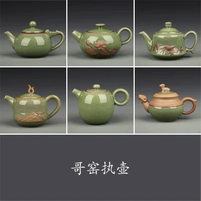 Celadon Teapot Handmade Teapot Ceramics Xi Shi Pot Three-legged Teapot Ge Kiln Ice Cracker Pot Kung Fu Black Tea Teaware