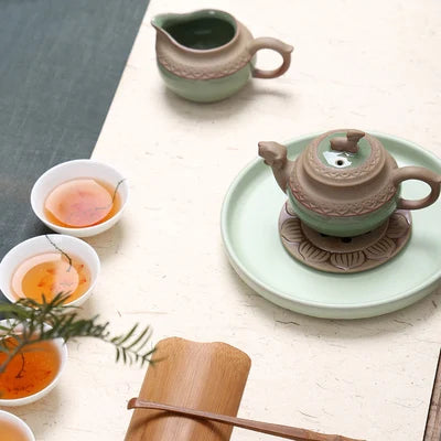 Celadon Teapot Handmade Teapot Ceramics Xi Shi Pot Three-legged Teapot Ge Kiln Ice Cracker Pot Kung Fu Black Tea Teaware