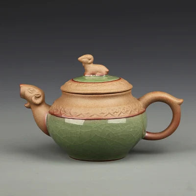 Celadon Teapot Handmade Teapot Ceramics Xi Shi Pot Three-legged Teapot Ge Kiln Ice Cracker Pot Kung Fu Black Tea Teaware