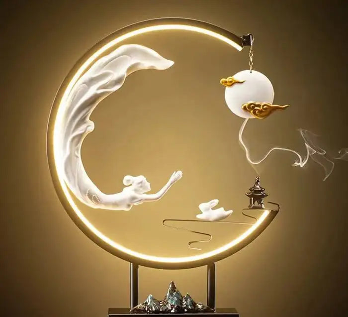 Celestial Moon Incense Burner Lamp Luxury Ceramic Incense Burner Backflow Lamp Big Incense Burner Moon Smoke Simple Home Decorat
