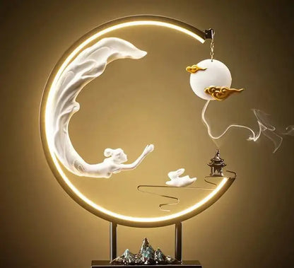 Celestial Moon Incense Burner Lamp Luxury Ceramic Incense Burner Backflow Lamp Big Incense Burner Moon Smoke Simple Home Decorat