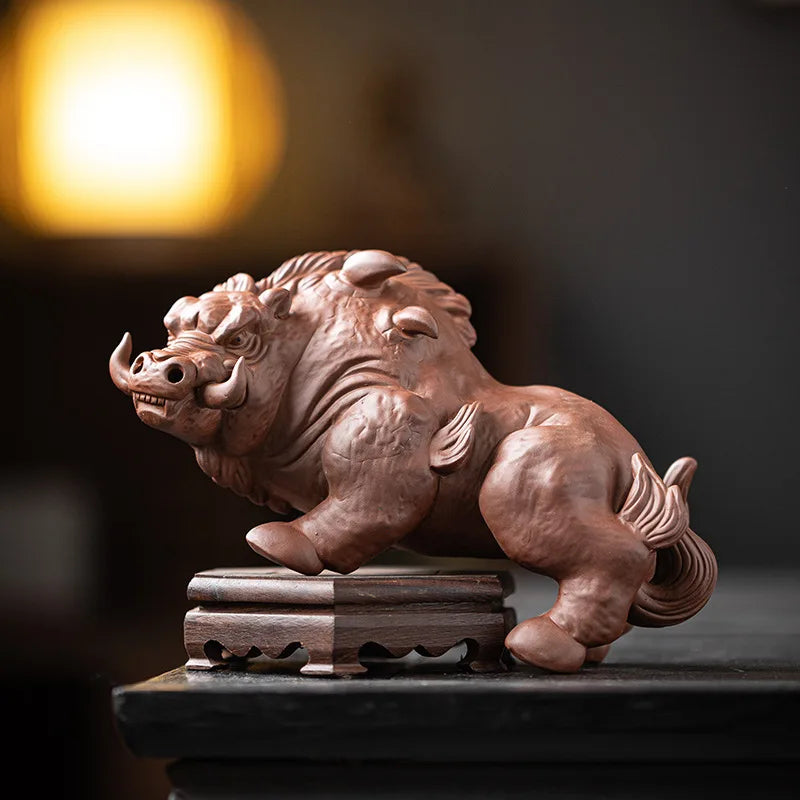 Ceramic Animal Wild Boar Decorative Statue Creative Handmade Sculpture Home Room Office Flower Pot Craft Statue Gift Collection