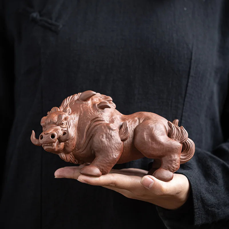 Ceramic Animal Wild Boar Decorative Statue Creative Handmade Sculpture Home Room Office Flower Pot Craft Statue Gift Collection