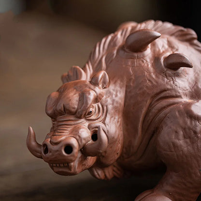 Ceramic Animal Wild Boar Decorative Statue Creative Handmade Sculpture Home Room Office Flower Pot Craft Statue Gift Collection