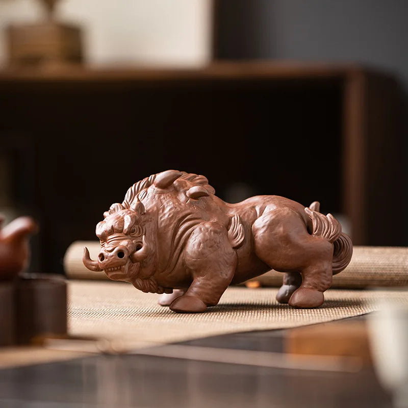 Ceramic Animal Wild Boar Decorative Statue Creative Handmade Sculpture Home Room Office Flower Pot Craft Statue Gift Collection