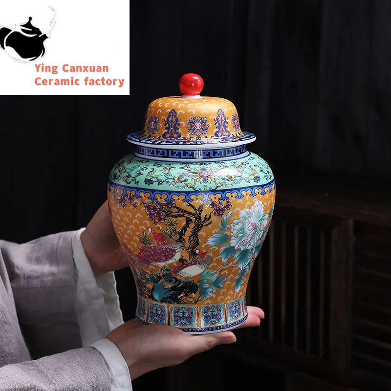 Ceramic Antique Enamel Color Tea Tins Living Room Decoration High Capacity Tea Container Kitchen Nut Moisture-proof Cans