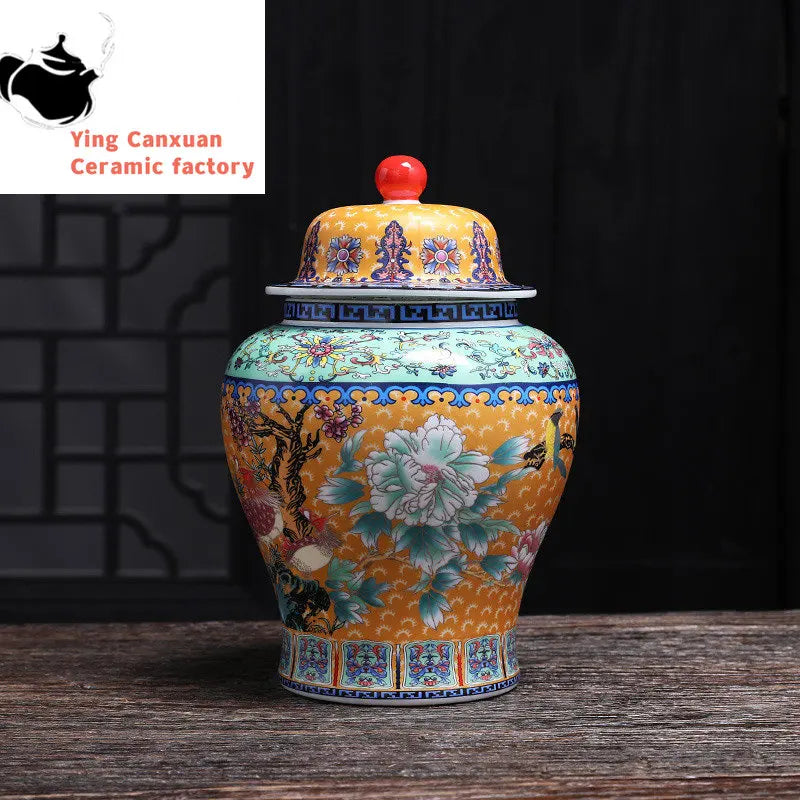 Ceramic Antique Enamel Color Tea Tins Living Room Decoration High Capacity Tea Container Kitchen Nut Moisture-proof Cans
