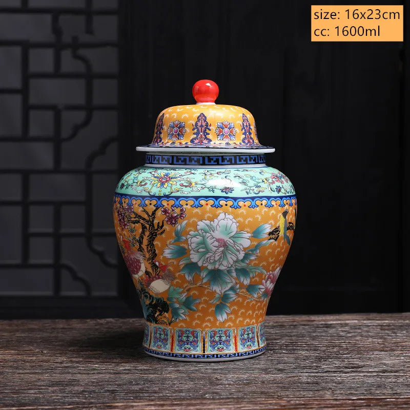 Ceramic Antique Enamel Color Tea Tins Living Room Decoration High Capacity Tea Container Kitchen Nut Moisture-proof Cans