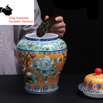 Ceramic Antique Enamel Color Tea Tins Living Room Decoration High Capacity Tea Container Kitchen Nut Moisture-proof Cans