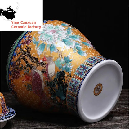 Ceramic Antique Enamel Color Tea Tins Living Room Decoration High Capacity Tea Container Kitchen Nut Moisture-proof Cans