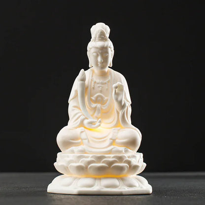 Ceramic Avalokitesvara Shakyamuni Ksitigarbha Statue White Porcelain Material Built-in LED Light Home Decoration Buddha Statue