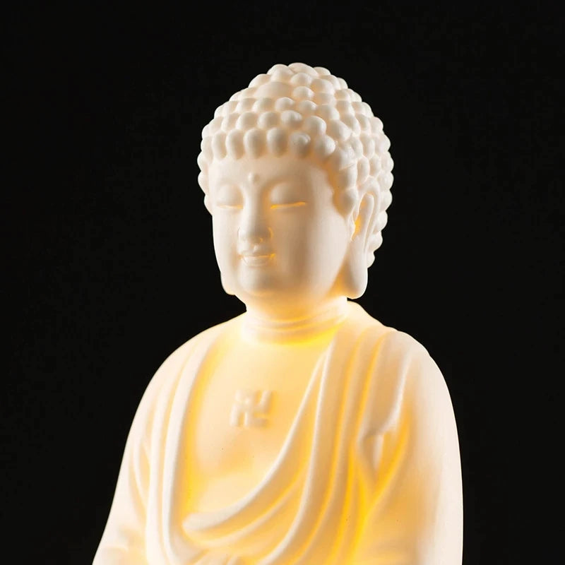 Ceramic Avalokitesvara Shakyamuni Ksitigarbha Statue White Porcelain Material Built-in LED Light Home Decoration Buddha Statue