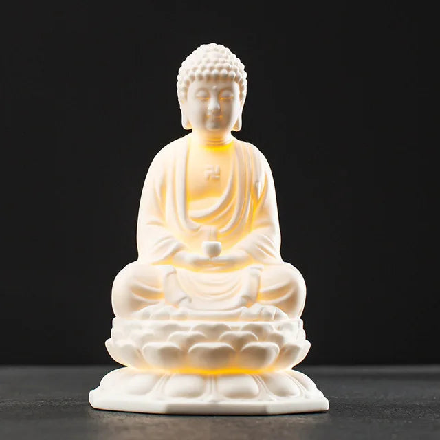 Ceramic Avalokitesvara Shakyamuni Ksitigarbha Statue White Porcelain Material Built-in LED Light Home Decoration Buddha Statue