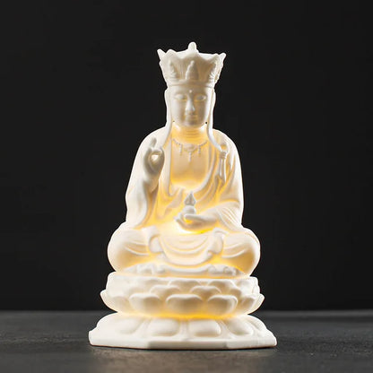 Ceramic Avalokitesvara Shakyamuni Ksitigarbha Statue White Porcelain Material Built-in LED Light Home Decoration Buddha Statue