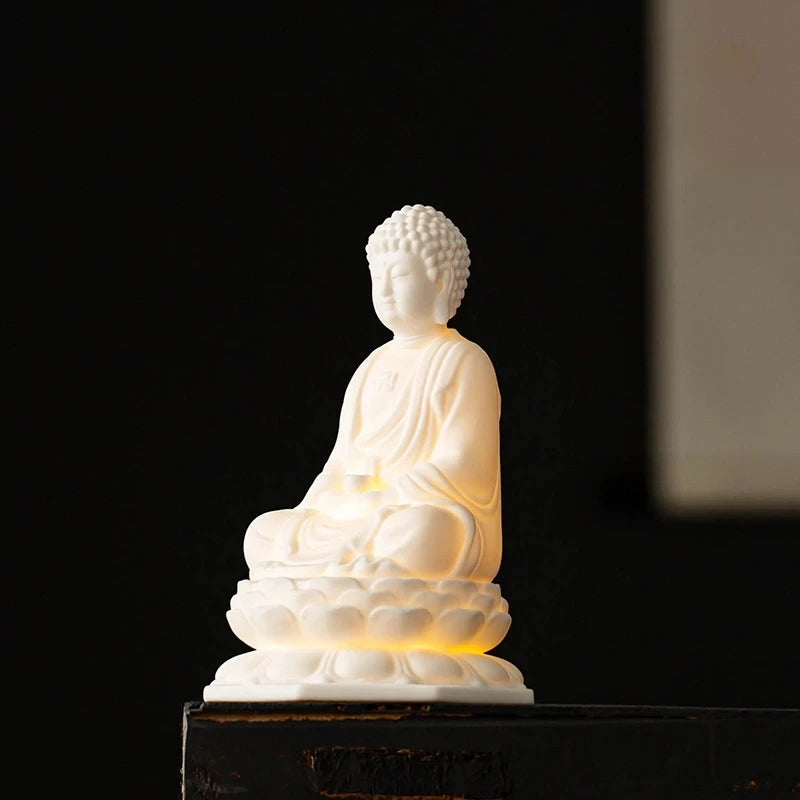 Ceramic Avalokitesvara Shakyamuni Ksitigarbha Statue White Porcelain Material Built-in LED Light Home Decoration Buddha Statue