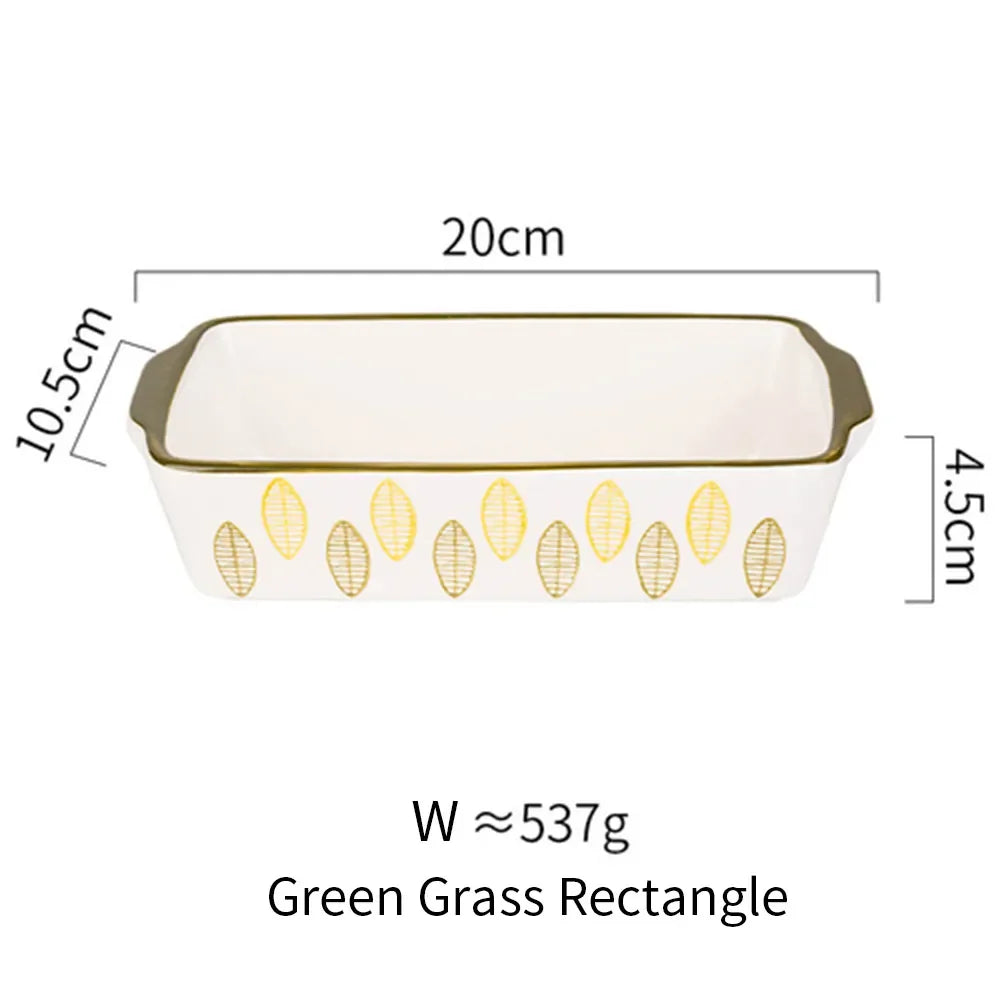 Ceramic Baking Dish Roasting Lasagna Pan  Rectangular Dish Bakeware Pan with Handle Oven Kitchen Baking Tool Moule Gateau Tarte