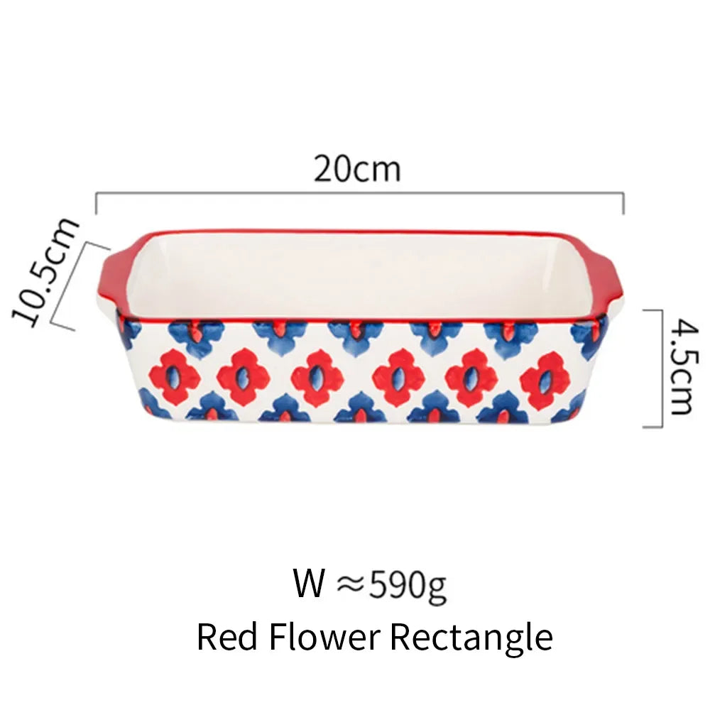 Ceramic Baking Dish Roasting Lasagna Pan  Rectangular Dish Bakeware Pan with Handle Oven Kitchen Baking Tool Moule Gateau Tarte