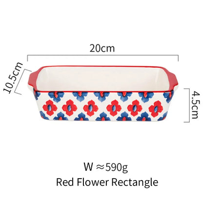 Ceramic Baking Dish Roasting Lasagna Pan  Rectangular Dish Bakeware Pan with Handle Oven Kitchen Baking Tool Moule Gateau Tarte