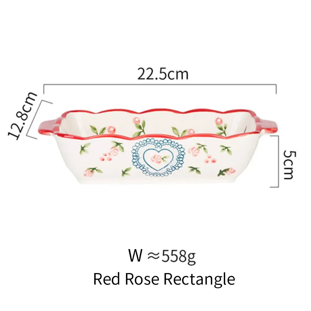 Ceramic Baking Dish Roasting Lasagna Pan  Rectangular Dish Bakeware Pan with Handle Oven Kitchen Baking Tool Moule Gateau Tarte