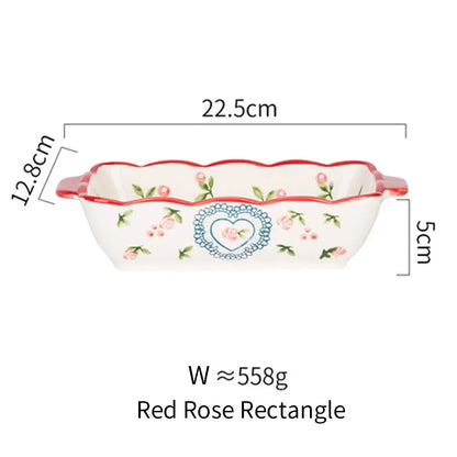 Ceramic Baking Dish Roasting Lasagna Pan  Rectangular Dish Bakeware Pan with Handle Oven Kitchen Baking Tool Moule Gateau Tarte