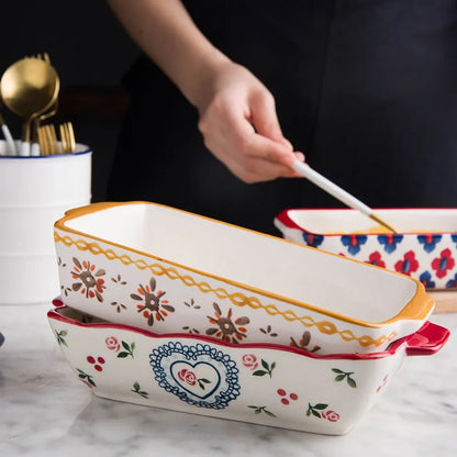 Ceramic Baking Dish Roasting Lasagna Pan  Rectangular Dish Bakeware Pan with Handle Oven Kitchen Baking Tool Moule Gateau Tarte