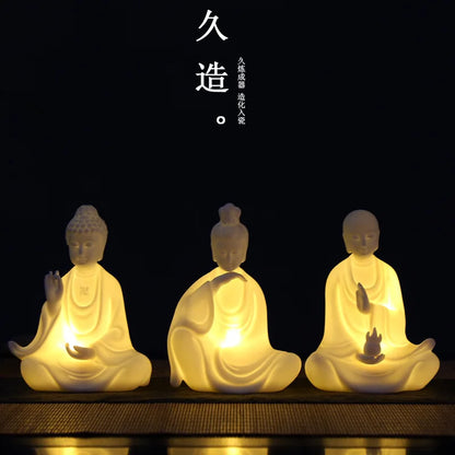 Ceramic Buddha Statues Zen Decorations LED Lights Western Three Saints Handicrafts Buddha Buddha Amitabha Buddha