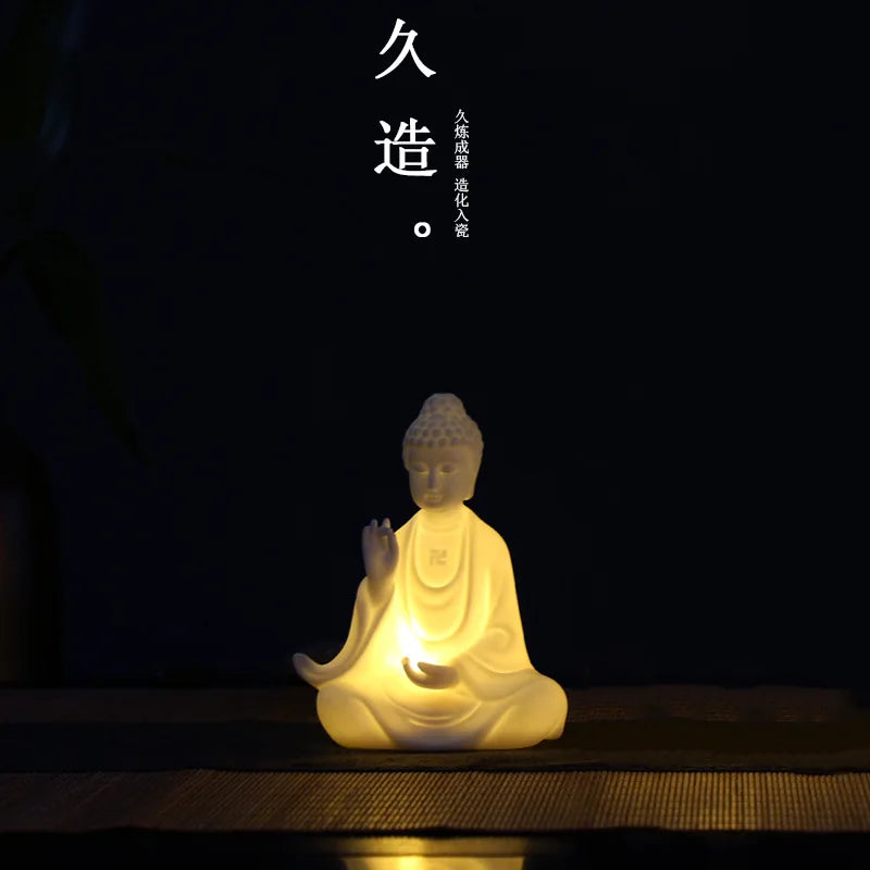 Ceramic Buddha Statues Zen Decorations LED Lights Western Three Saints Handicrafts Buddha Buddha Amitabha Buddha