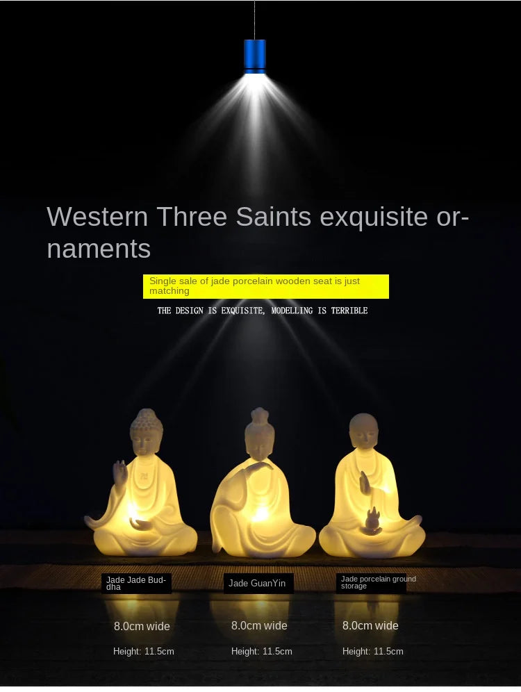 Ceramic Buddha Statues Zen Decorations LED Lights Western Three Saints Handicrafts Buddha Buddha Amitabha Buddha