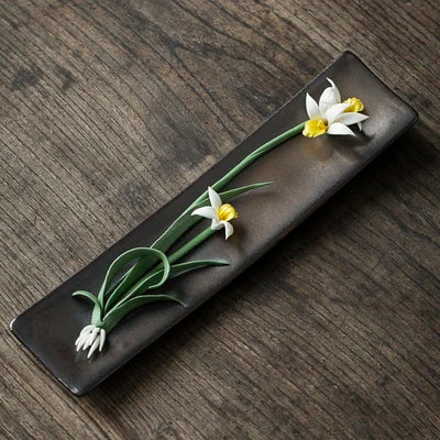Ceramic Carving Flower Incense Burner Tea Pet Home Decor Incense Stick Holder Aromatherapy Cha Dao Tearoom yoga Accessories