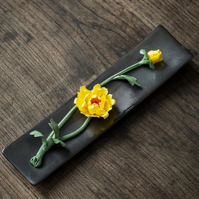 Ceramic Carving Flower Incense Burner Tea Pet Home Decor Incense Stick Holder Aromatherapy Cha Dao Tearoom yoga Accessories