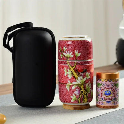 Ceramic Chinese Enamel Color Tea Cup Creative Portable Travel Tea Set With Box Office Teapot Sealed Canister Drinkware Gift