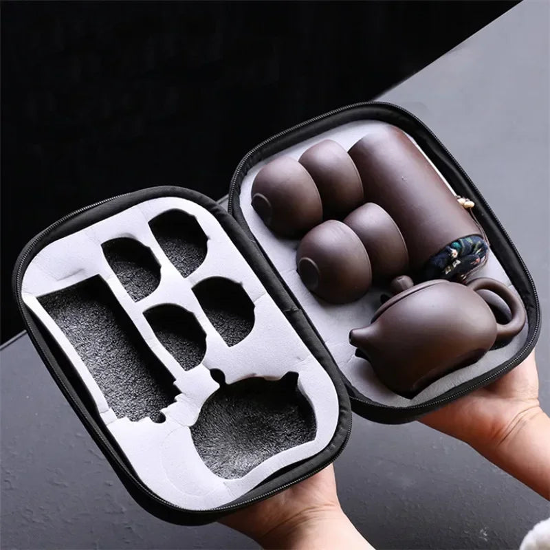 Ceramic Chinese Enamel Color Tea Cup Creative Portable Travel Tea Set With Box Office Teapot Sealed Canister Drinkware Gift