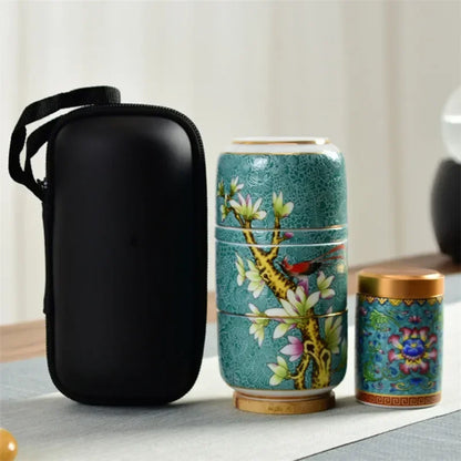 Ceramic Chinese Enamel Color Tea Cup Creative Portable Travel Tea Set With Box Office Teapot Sealed Canister Drinkware Gift