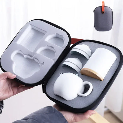 Ceramic Chinese Enamel Color Tea Cup Creative Portable Travel Tea Set With Box Office Teapot Sealed Canister Drinkware Gift