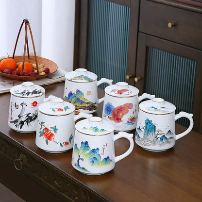 Ceramic Chinese Style Teacups, Drinkware Mugs, Tea Cup Set, Coffee Cups, 400ml, I155