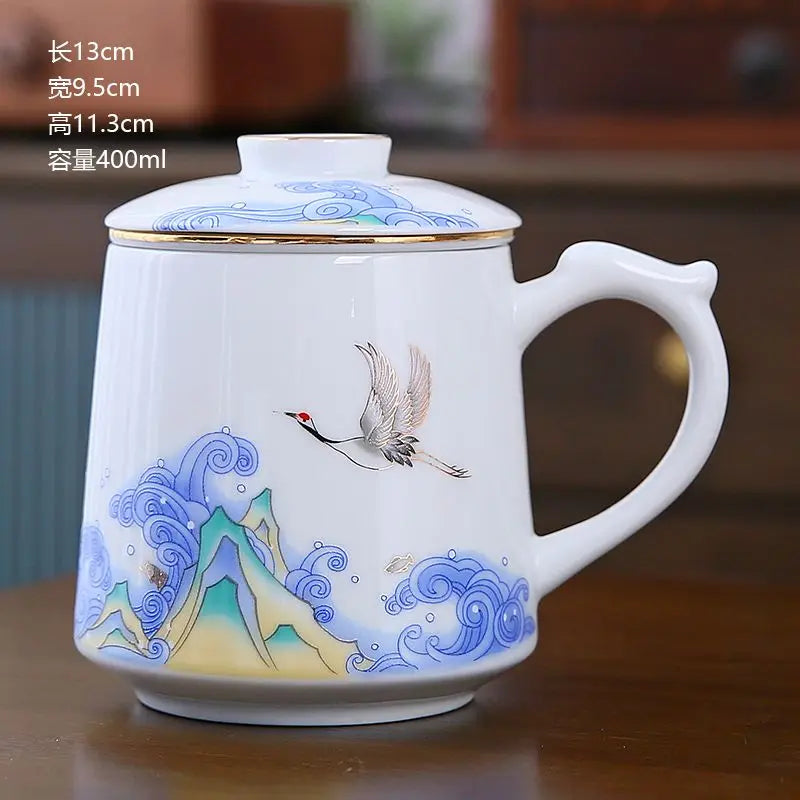 Ceramic Chinese Style Teacups, Drinkware Mugs, Tea Cup Set, Coffee Cups, 400ml, I155