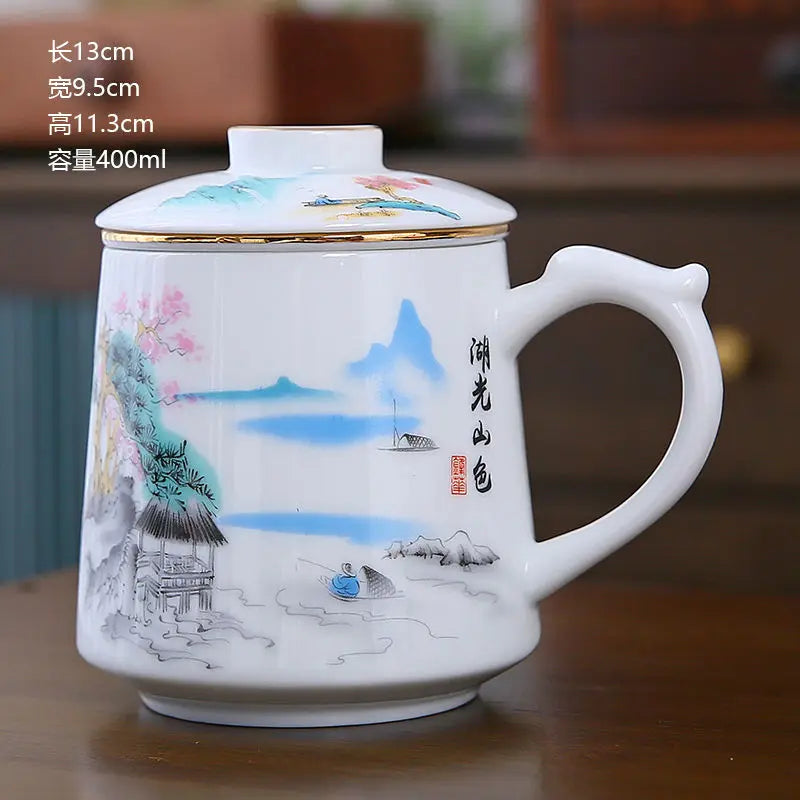 Ceramic Chinese Style Teacups, Drinkware Mugs, Tea Cup Set, Coffee Cups, 400ml, I155