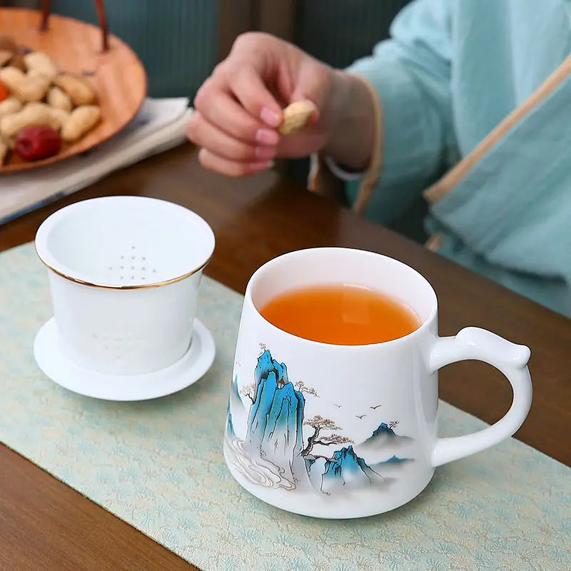 Ceramic Chinese Style Teacups, Drinkware Mugs, Tea Cup Set, Coffee Cups, 400ml, I155