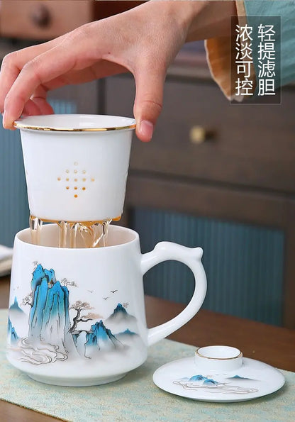 Ceramic Chinese Style Teacups, Drinkware Mugs, Tea Cup Set, Coffee Cups, 400ml, I155