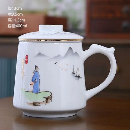 Ceramic Chinese Style Teacups, Drinkware Mugs, Tea Cup Set, Coffee Cups, 400ml, I155