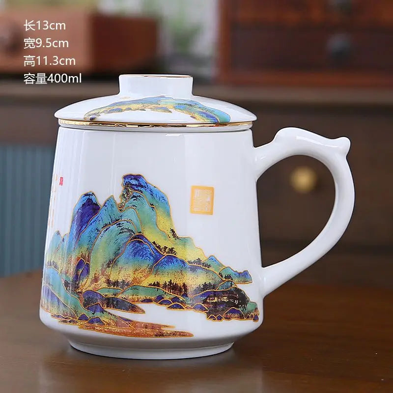 Ceramic Chinese Style Teacups, Drinkware Mugs, Tea Cup Set, Coffee Cups, 400ml, I155