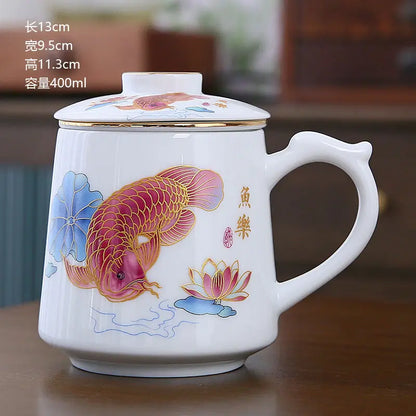 Ceramic Chinese Style Teacups, Drinkware Mugs, Tea Cup Set, Coffee Cups, 400ml, I155