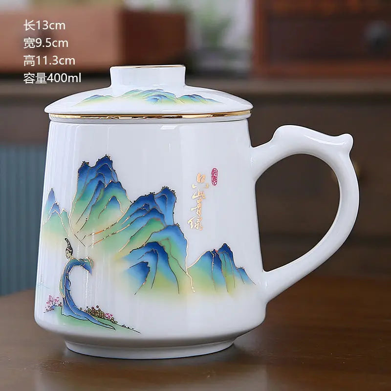 Ceramic Chinese Style Teacups, Drinkware Mugs, Tea Cup Set, Coffee Cups, 400ml, I155