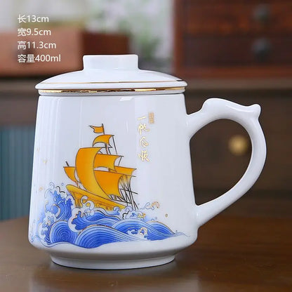 Ceramic Chinese Style Teacups, Drinkware Mugs, Tea Cup Set, Coffee Cups, 400ml, I155